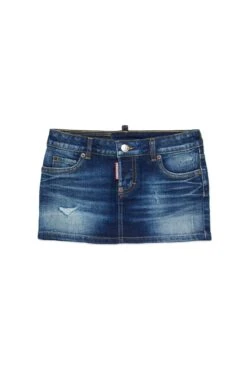DSQUARED2 Dark Blue Denim Mini Skirt With Breaks