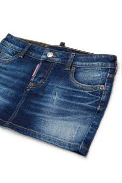 DSQUARED2 Dark Blue Denim Mini Skirt With Breaks 7 DSQUARED2 Dark Blue Denim Mini Skirt With Breaks -Bambini Abbigliamento Negozio DQ01W4D0AERDQ01 03