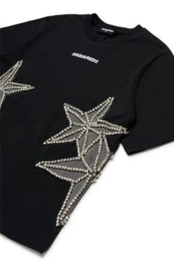 DSQUARED2 T-shirt With Mesh And Crystals Stars -Bambini Abbigliamento Negozio DQ2728D0A2EDQ900 03