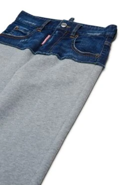 DSQUARED2 Denim And Fleece Pants With Patches -Bambini Abbigliamento Negozio DQ2771D0ACIDQ937 03 f57c44f8 4d39 4c42 8cc4 7660529ac1d1