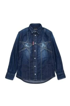 DSQUARED2 Dark Denim Shirt With Super Star