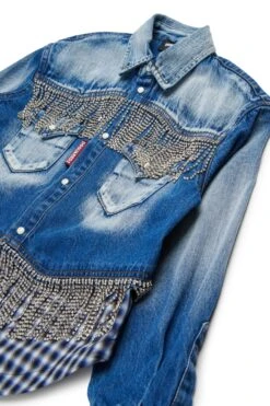 DSQUARED2 Crystal Fringed Denim Shirt -Bambini Abbigliamento Negozio DQ2835D0ACGDQ01 03
