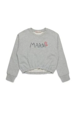 Marni Flower Branded Crew-neck Cropped Sweatshirt
