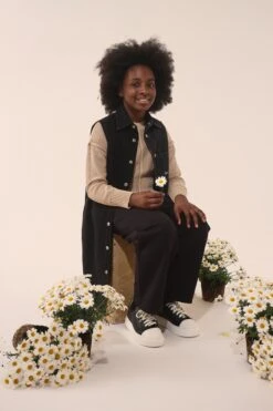 MM6 Maison Margiela Two-tone Denim Sleeveless Dress With Lettering