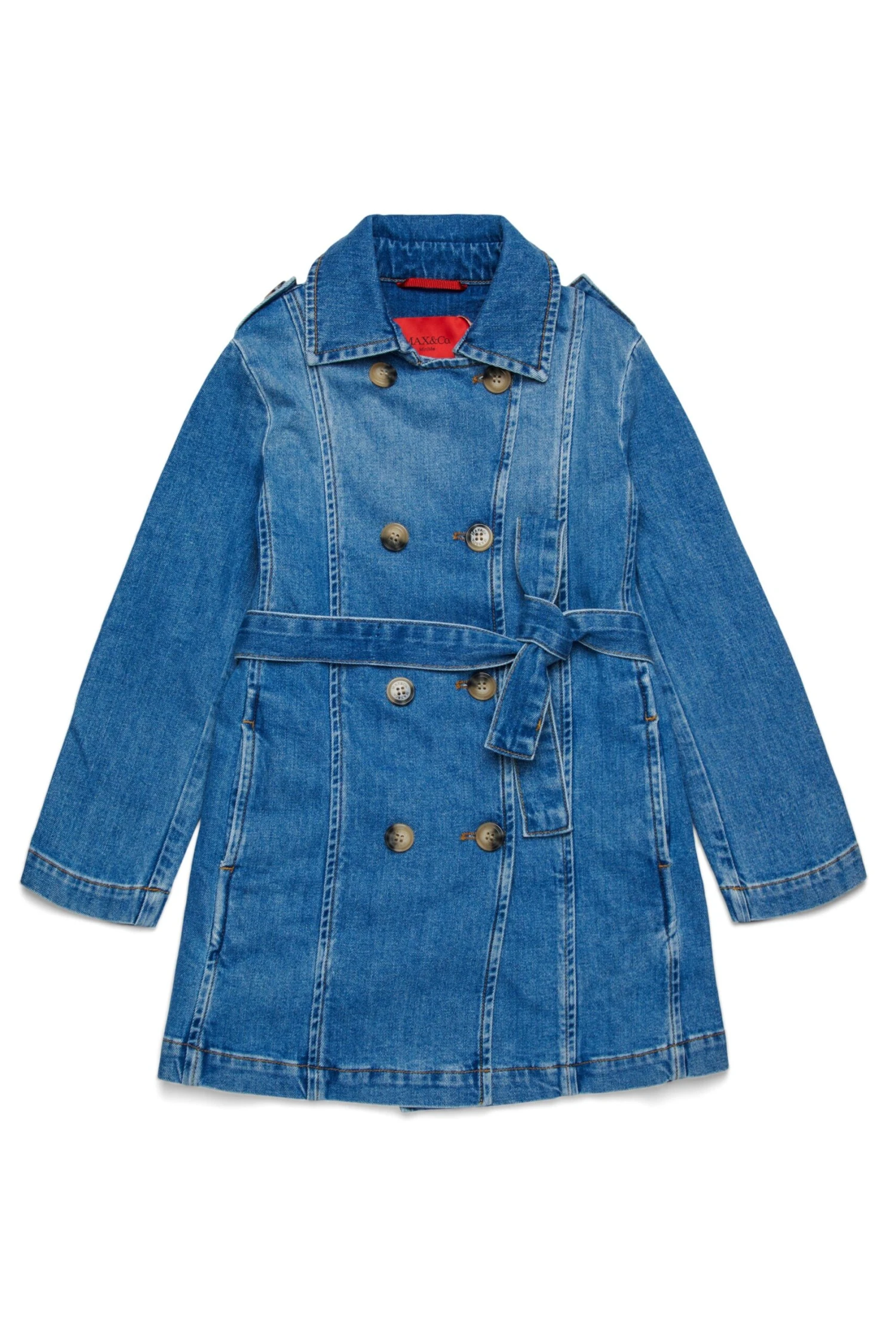 MAX & Co. Medium Blue Shaded Denim Trench Coat 2 MAX & Co. Medium Blue Shaded Denim Trench Coat - immagine 2